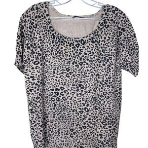 Apt‎ 9 Large Women Leopard Print Short Sleeve Knit Top Tunic Beige Black